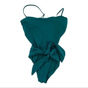 Dark Green Open Back One Piece Swimsuit Size Large